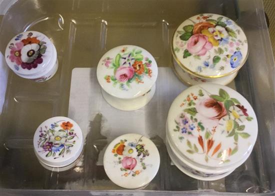 6 Coalport  and Derby flower painted pots and covers